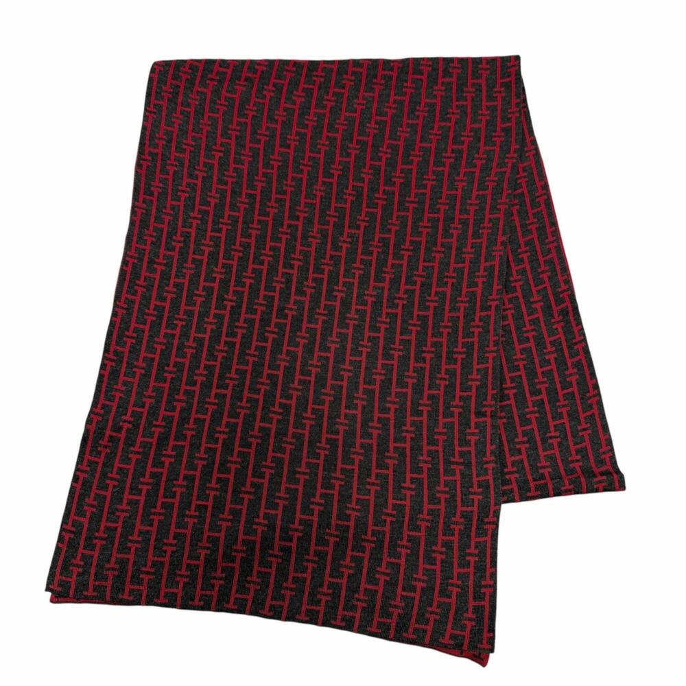 HERMES Vintage ECHARPE MAILLE DE MOTIF H 100% Silk PLOMB ROUGE Margiela Era P...